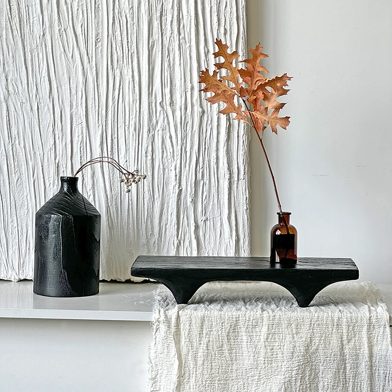 ‌Wabi-Sabi Charred Wood Tea Board Japanese Dry Ceremony Serving Tray Retro Style Multi-functional Trays for Zen Home Decor