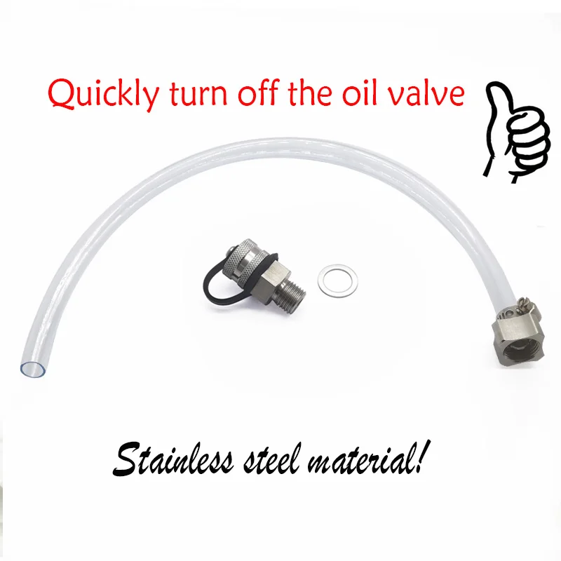 

M14×1.5 stainless steel fast oil drain valve featuring a hose connection