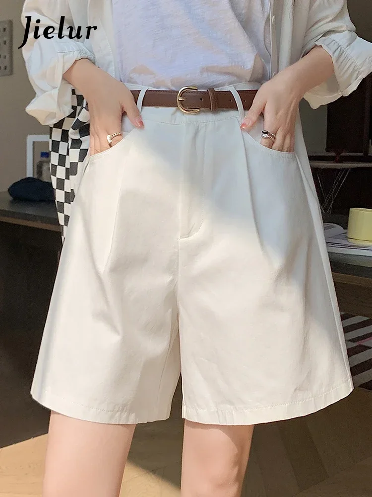 Jielur, pantalones cortos Cargo sencillos a la moda de verano para mujer, pantalones cortos ajustados de cintura alta de estilo coreano, ropa de trabajo informal holgada, pantalones cortos rosas y negros para mujer