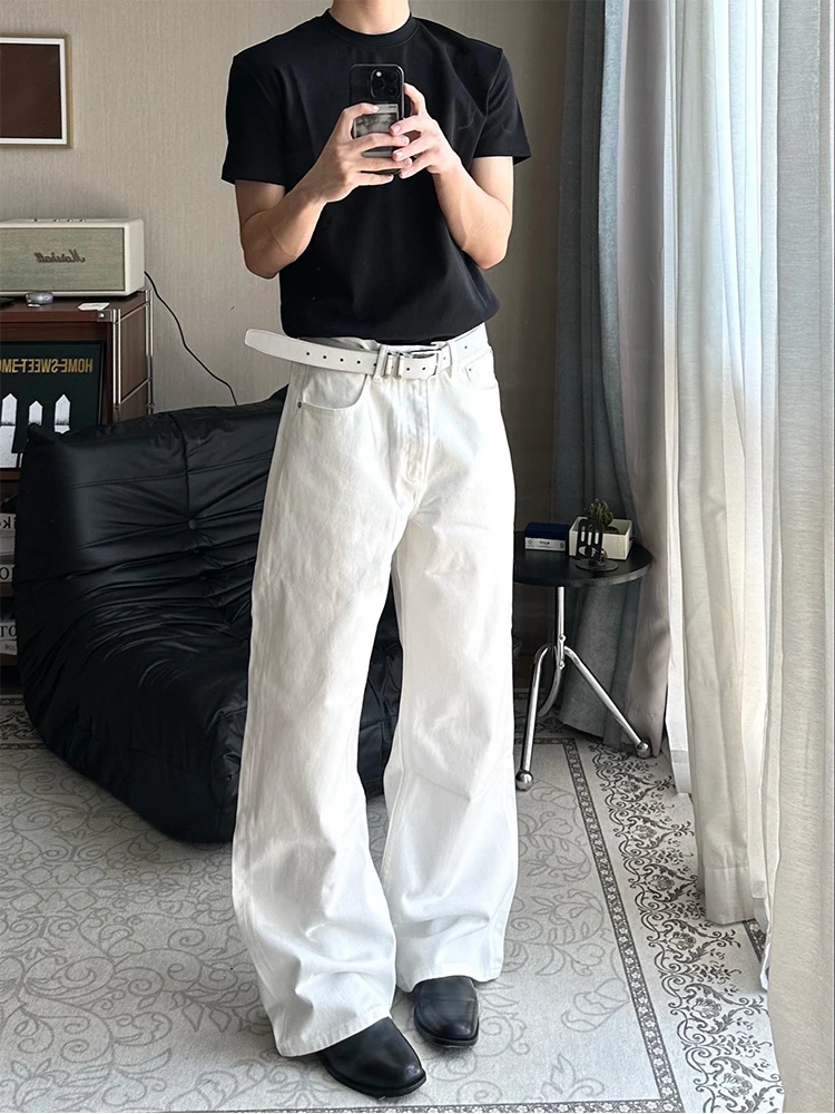 

White Cleanfit Cowboy Jeans Men's Summer American High Street Style Loose Straight Leg Floor-Length Pants