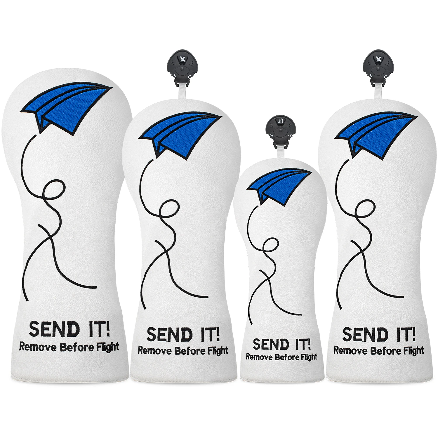 1PC/4PCS Golf Wood Headcover, White Paper‑Airplane Embroidery Pattern for Driver Fairway Wood Hybrid, Unisex Golf Club Protector