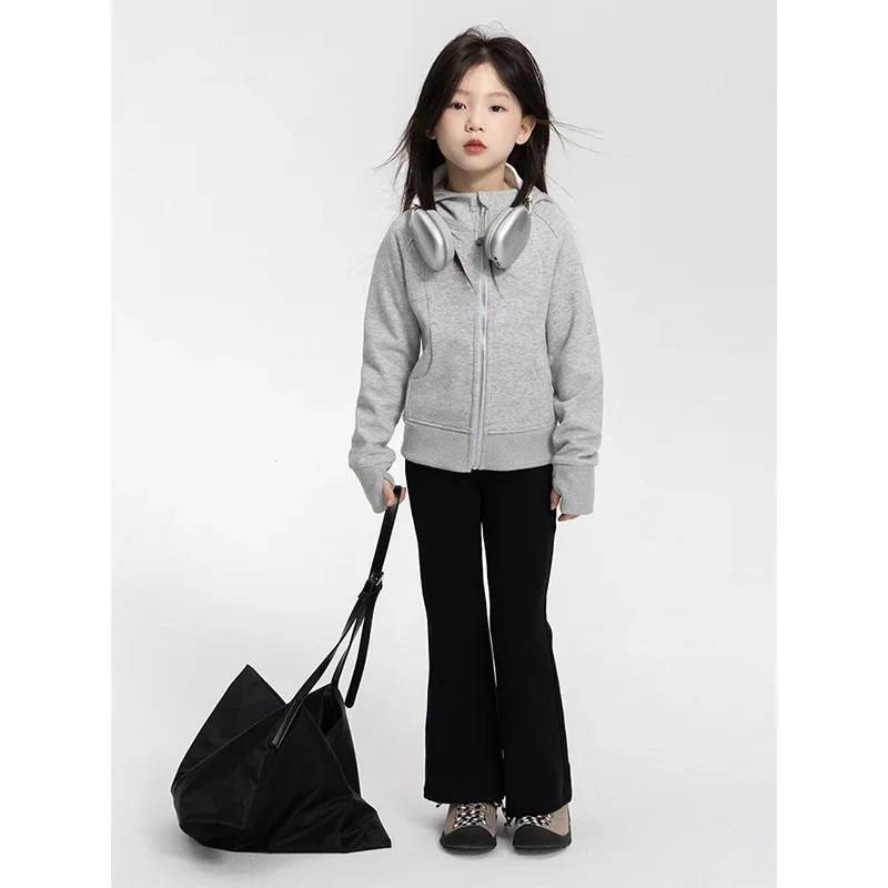 Girls High Waisted Casual Flare Pants 2024 Autumn New Children Clothing Stylish Elastic Slim Fit Sports Pants