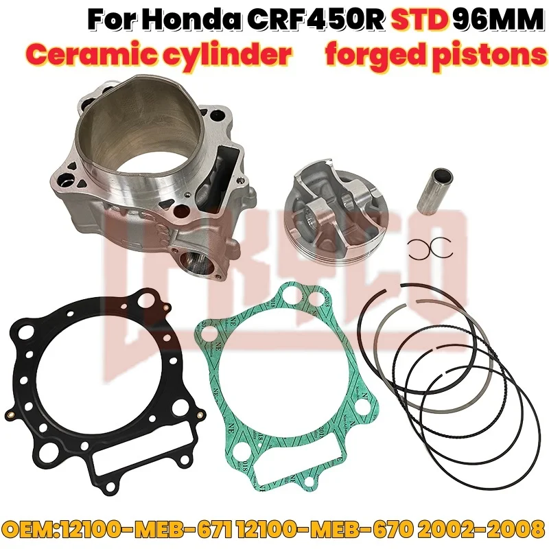 

Motorcycle 96mm Cylinder Forging Piston Kit Motor for Honda CRF450 CRF450R CR 450 RA 449CC 2002-2008 12100-MEB-670 12100-MEN-671