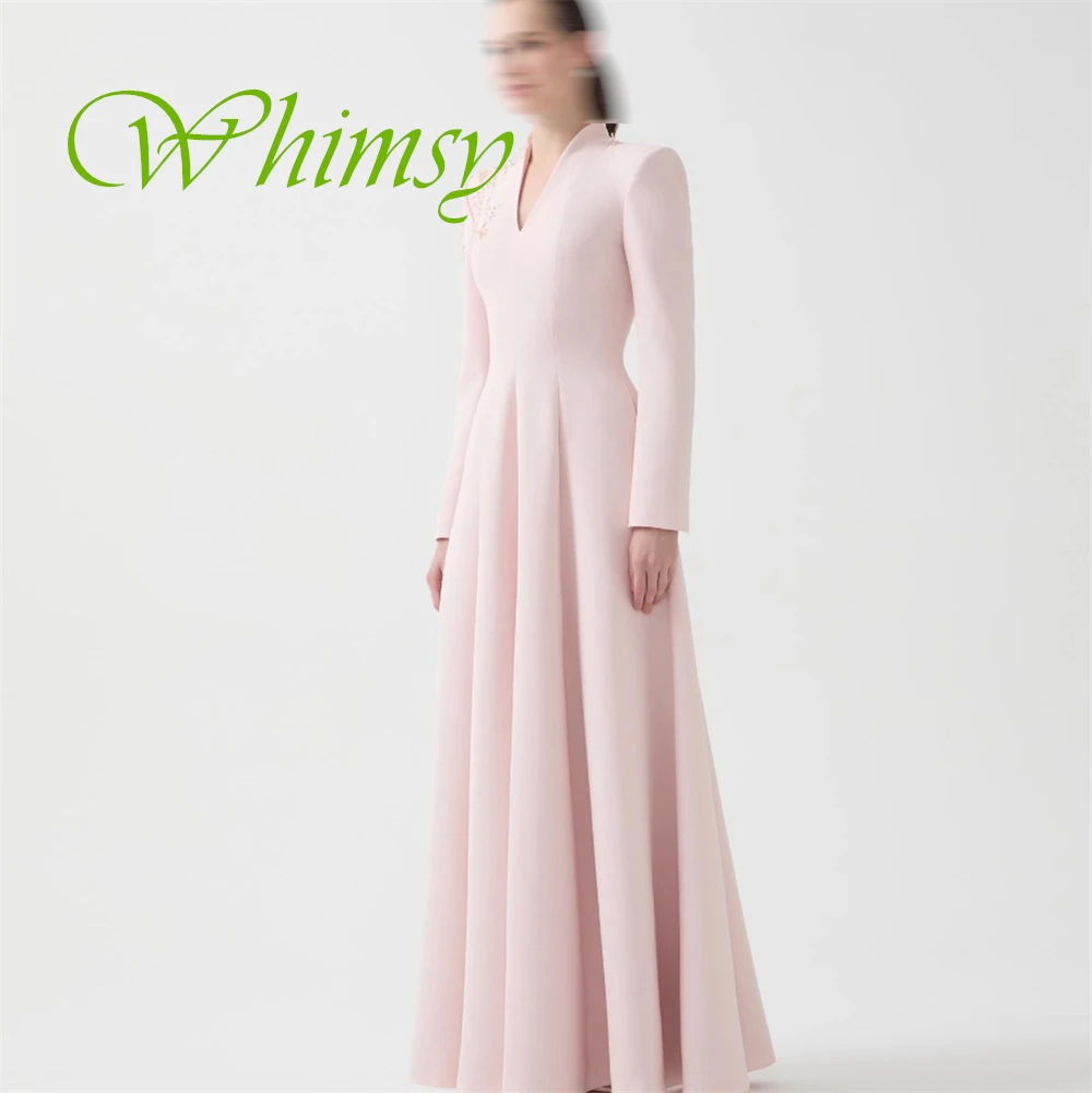 فستان سهرة رسمي مخصص من الجيرسيه برقبة على شكل حرف V كلاسيكي بأكمام طويلة فساتين العودة للوطن زهور رقيقة فساتين مناسبة مخصصة