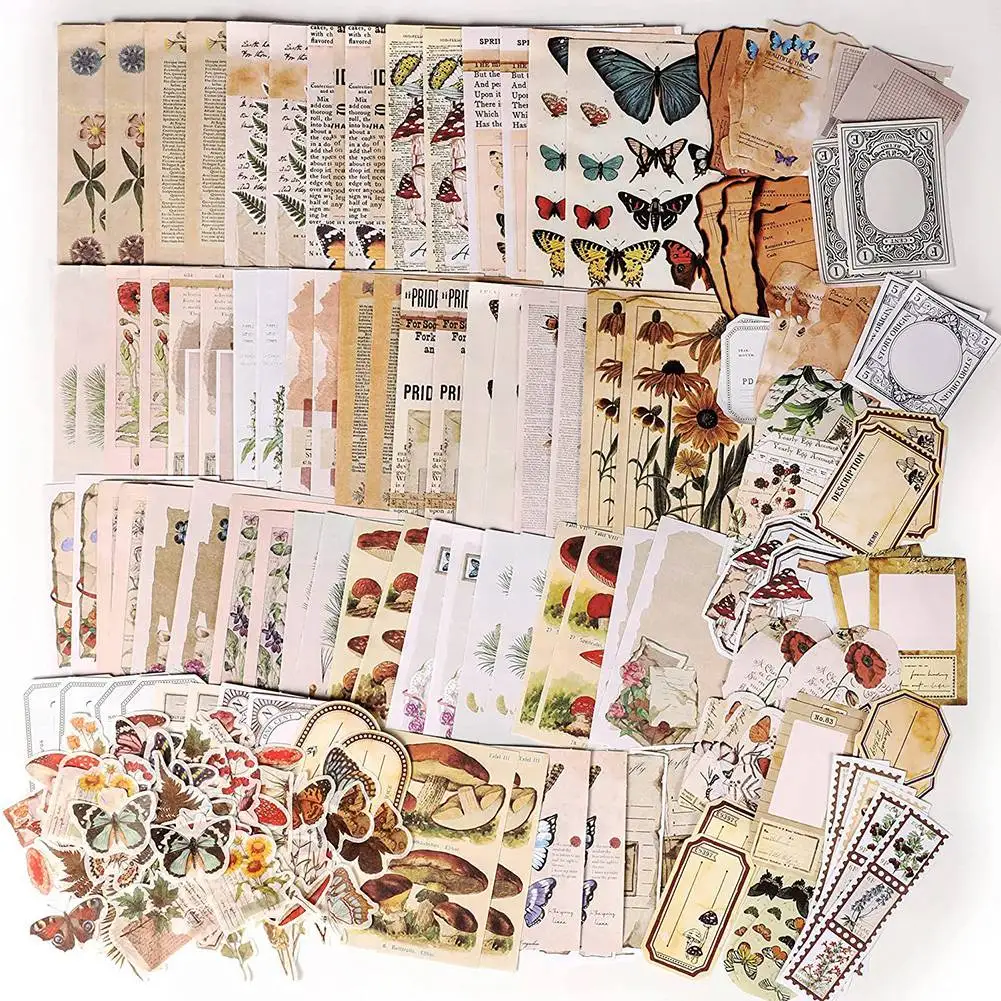 200 Pieces Vintage Scrapbook Supplies Pack for Junk Journal Planners DIY Paper Stickers Vintage Ephemera Pack Decoupage