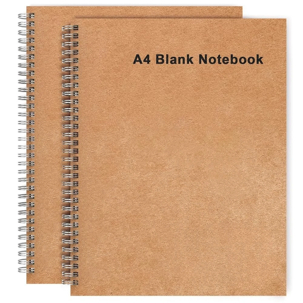 

Блокнот-ежедневник формата А4, 2 штуки, большой скетчбук на спирали для рисования, 200 страниц, 100 г/м², толстые листы без разлиновки