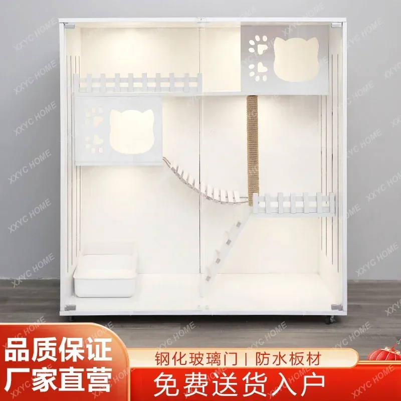 

A Cat Villa Solid Wood Cat Cage Household Indoor, House Display Cabinet Cat Room Double Floor,