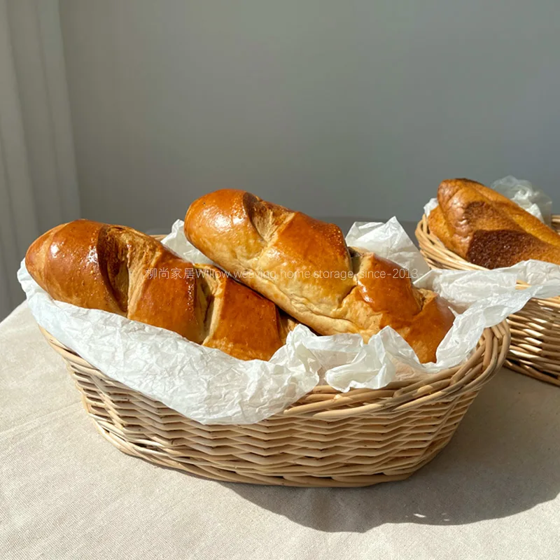 Handmade Wicker Bread Basket  French Style Oval Breakfast Basket  Rustic Pastry Holder Farmhouse Style Snack Organizer