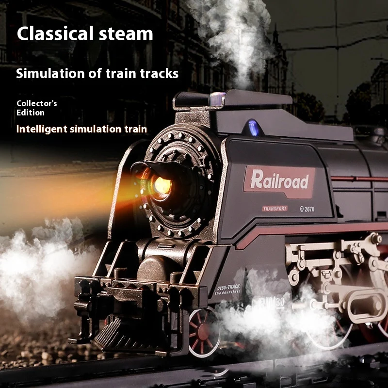 Simulated Steam Electric Track Audio Visual Interactive Train Model Toy Collector\'s Edition Steam Train Toy Track Car Set