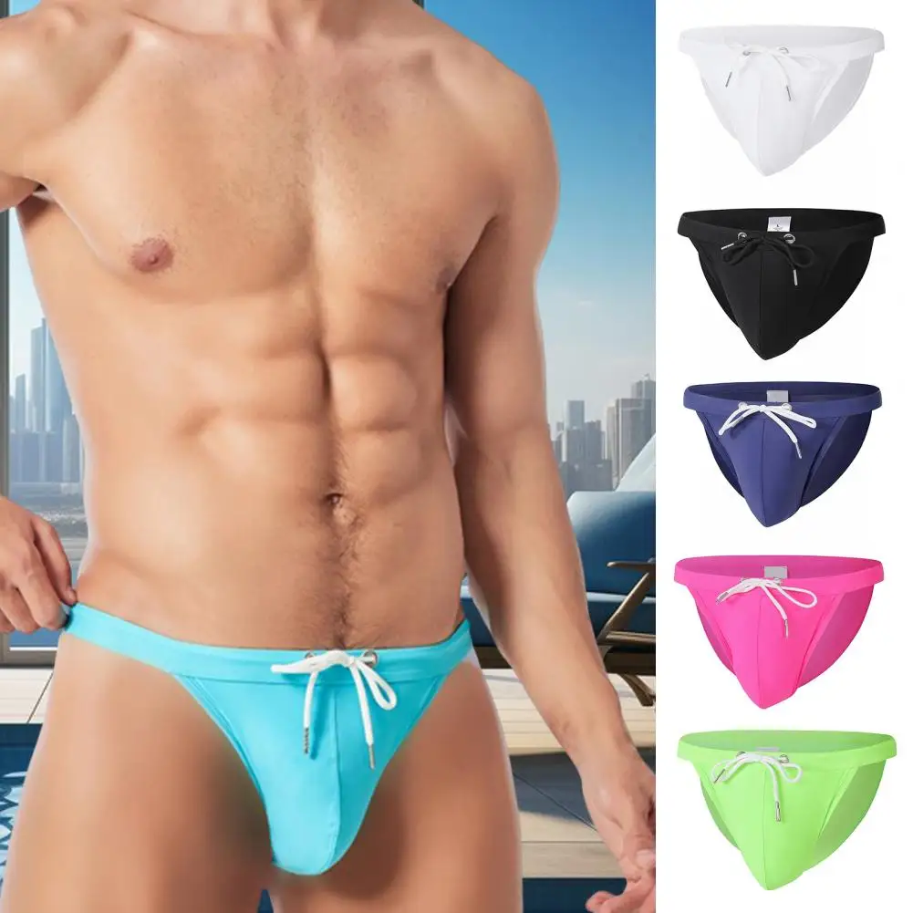 Slip da nuoto a triangolo da uomo vita bassa con coulisse costumi da bagno ad asciugatura rapida Slim Fit costume da bagno surf sport acquatici costume da bagno