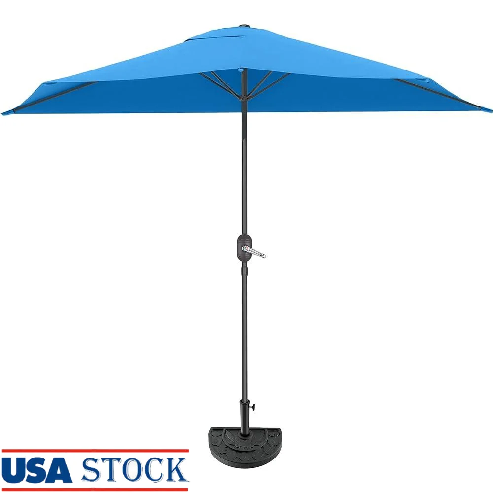 

Durable Alloy Steel Half Patio Umbrella Easy Crank Lift Floral Shade Compact Design 20lb Weighted Base Deck Porch Use