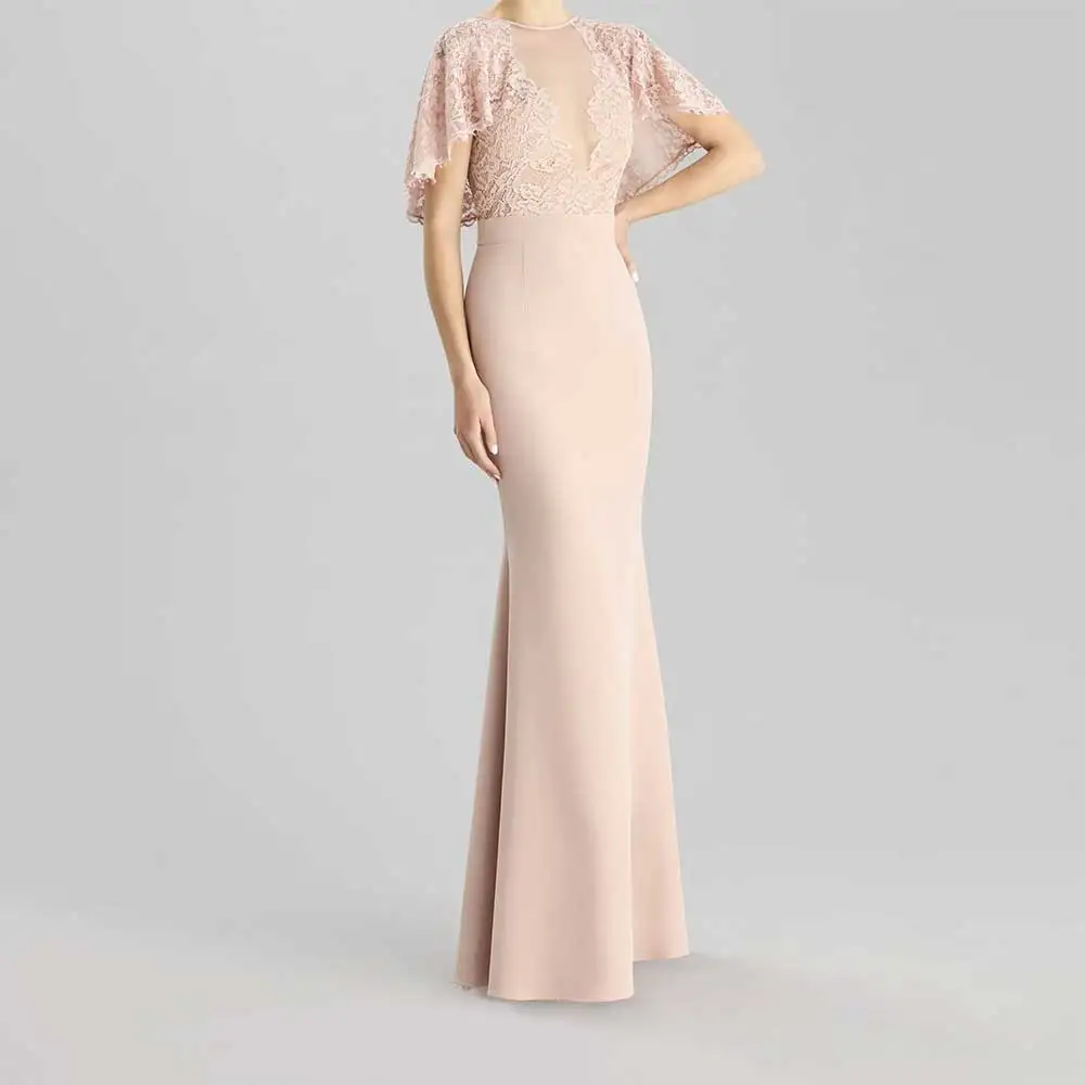 

Элегантное плиссированное вечернее платье русалки с круглым вырезом и половиной рукава для женщин, вечернее платье для выпускного вечера с аппликацией, платья подружки невесты, вечерние платья