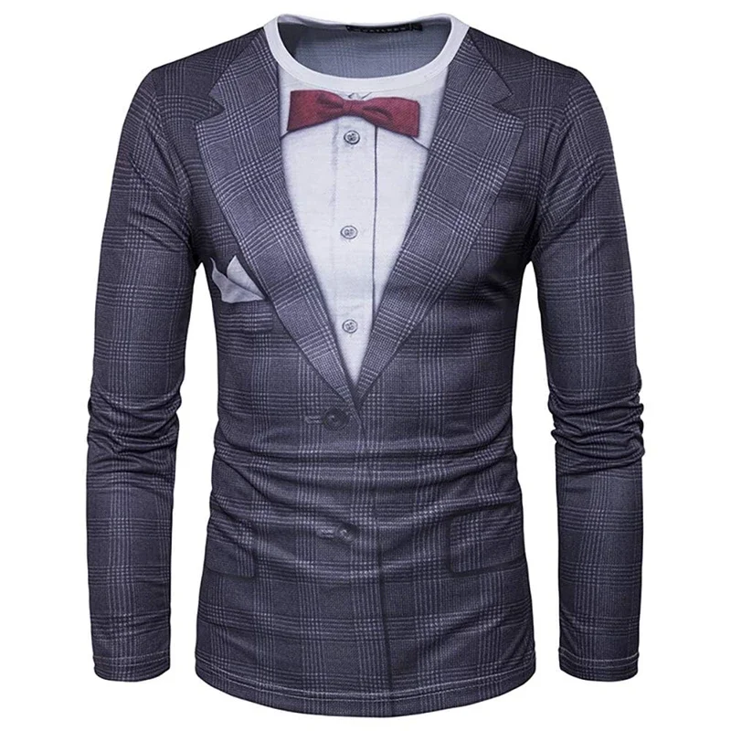 بدلة واقعية سهرة ثلاثية الأبعاد نمط طباعة تي شيرت الرجال طويلة الأكمام عادية موضة تي شيرت البلوز تنفس الشارع الشهير التي شيرت