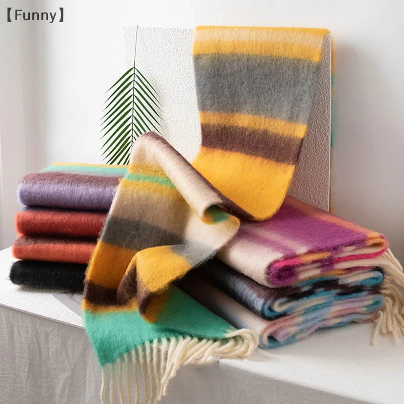 maveraFunnyautunno Inverno Dolce Sciarpa con nappe a righe retrò Moda Versatile Sciarpa per tenere al caldo