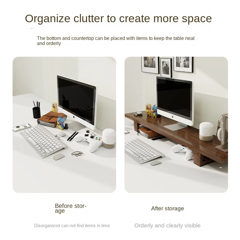 Desktop Display Verhoogde Rek Massief Hout Opslag Rack Kantoor Desktop Computer Scherm Basisbeugel Opbergrek
