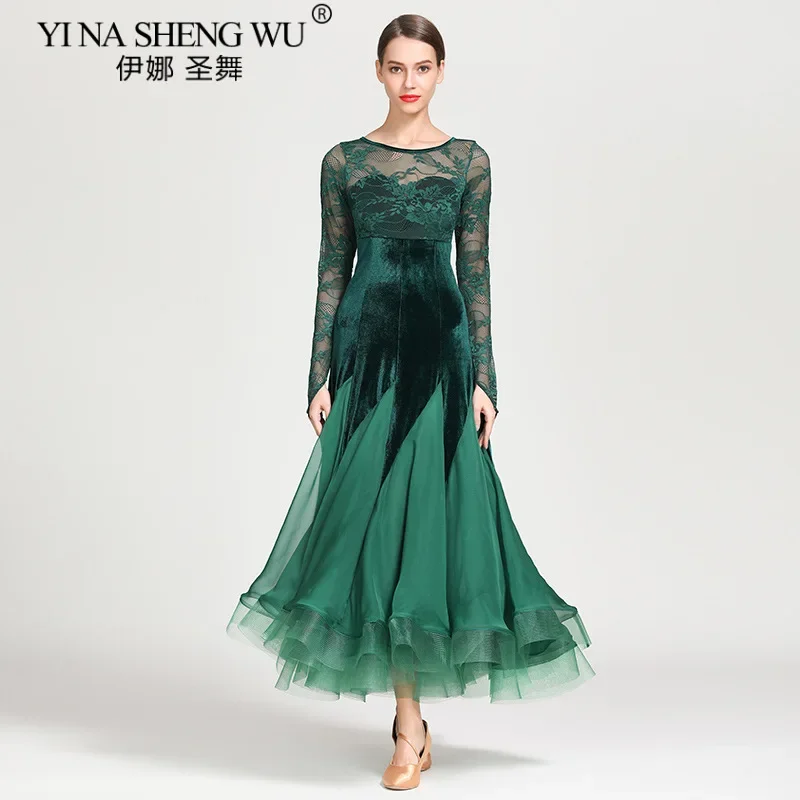 Robe Flamenco en velours et dentelle rouge pour femmes, Costume de danse de salle de bal espagnole en queue de poisson, robe de valse élégante, vêtements de Performance formelle