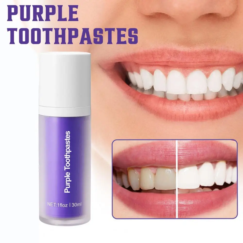 

30ML Purple Blue Color Teeth Whitening Toothpaste Teeth Stain Removal Gums Care Color Corrector Brightening Toothpaste