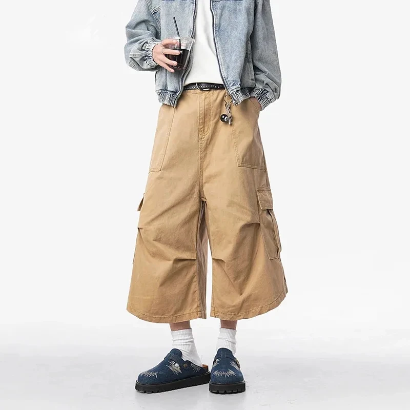 

Мужские шорты-карго в стиле стритвир, бордовые, с множеством карманов, широкие, свободного кроя, повседневные, из премиального хлопка, длиной до колена