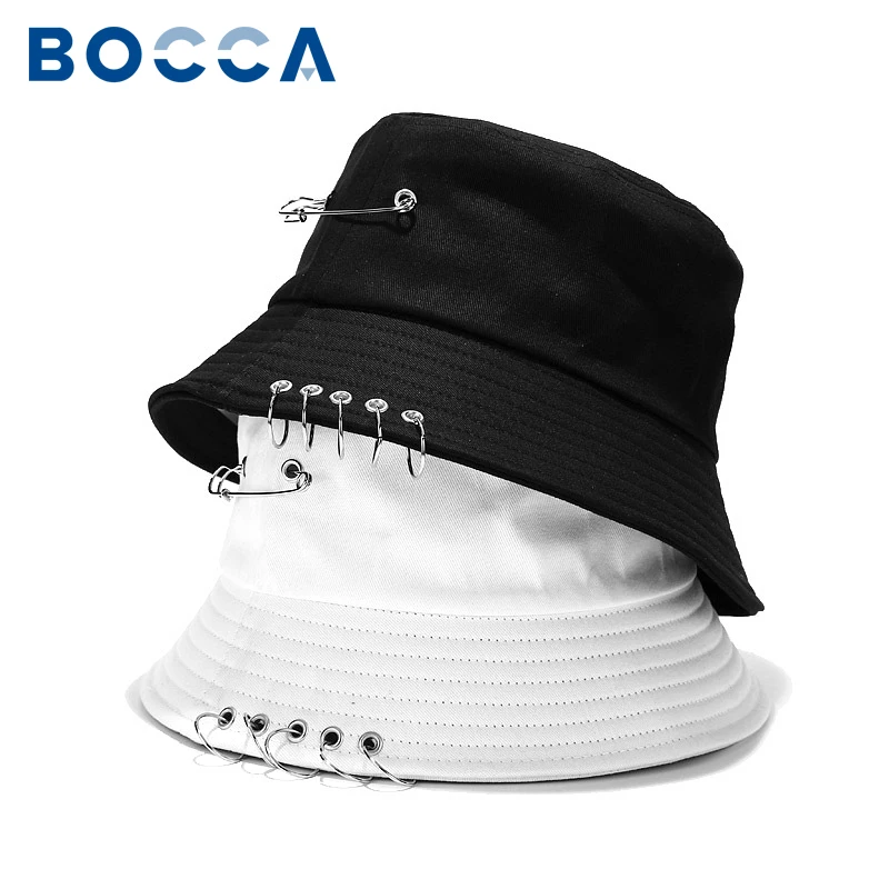 Bocca Y2K Bucket Hat Ring Pin Panama Fisherman Hats Paper Clip Cap For Men Solid Color Hip Hop Caps Cool Outdoor Fashion Gorras