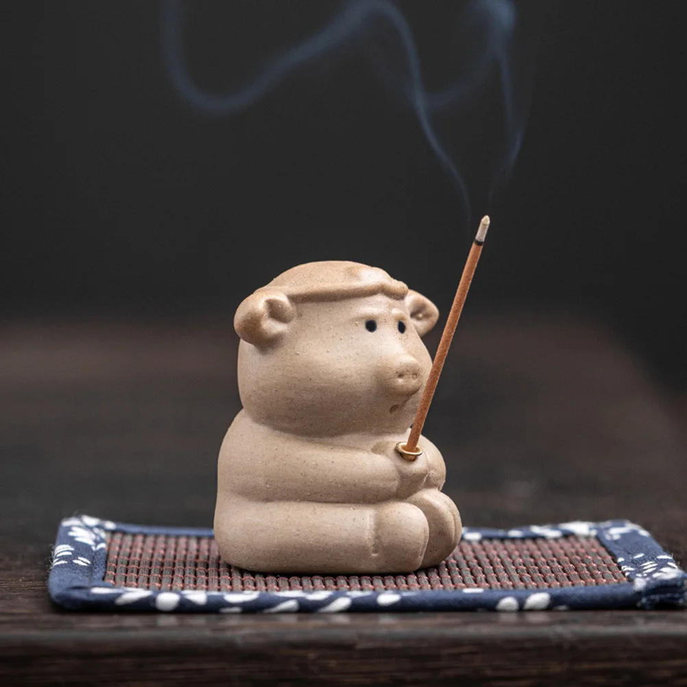 

Handmade Incense Stick Holder Ceramic Craft Decor Versatile Use Office Sauna Yoga Elegant Gift Ornament Pig Design Censer