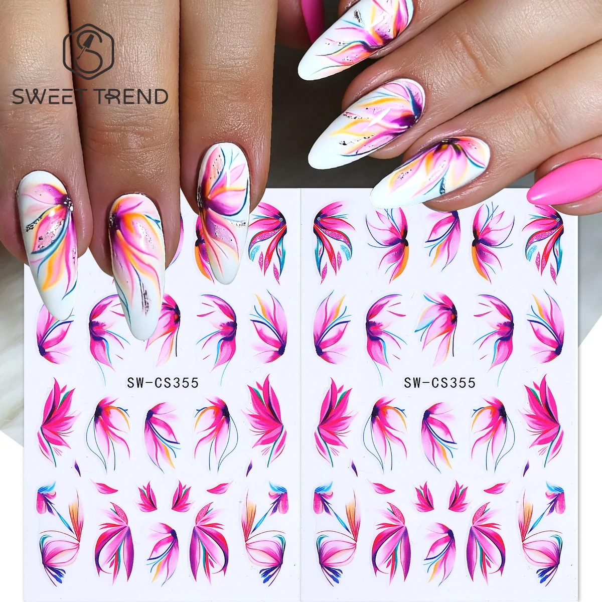2pcs 3D Blossoming Flowers Nail Stickers Watercolor Smoky Iris Floral Adhesive Decal Big Petal Summer Sliders Y2K Manicure Decor