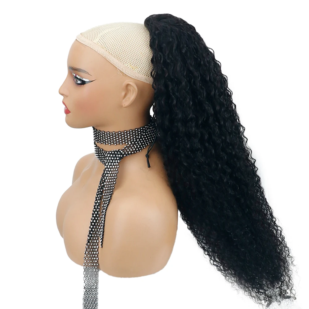 Half Wig Glueless Kinky Curly Human Hair Wig Headband Wig Upgrade 3 IN 1 Half Wig With Drawstring Seamless Clips Wig For Women