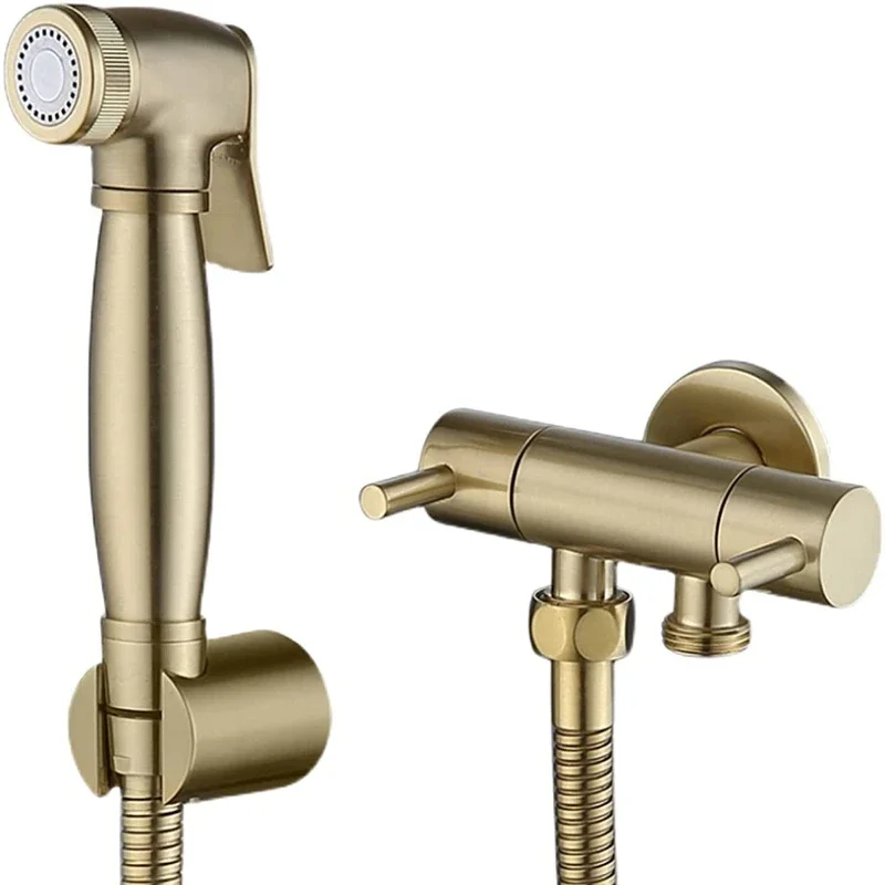 

Brushed Gold Brass Handheld Bidet Sprayer Bathroom Toilet Bidet Attachment Set Wall Mounted Single Cold Bidet Faucet