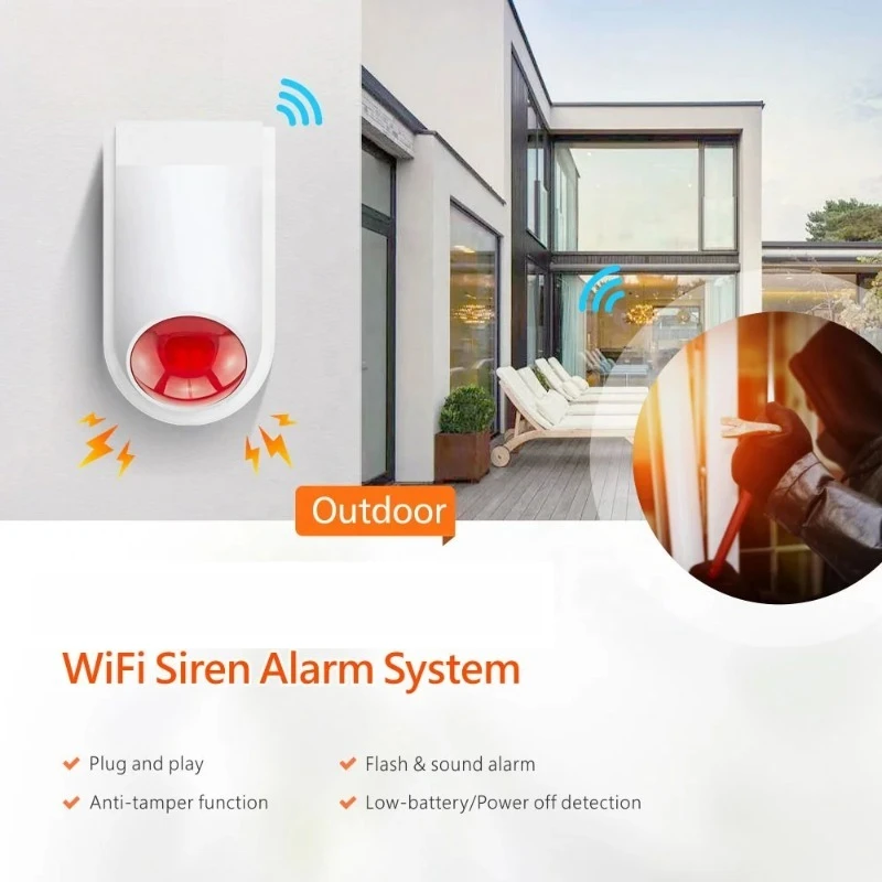 WiFi Outdoor Wireless Siren Home Security Alarm System