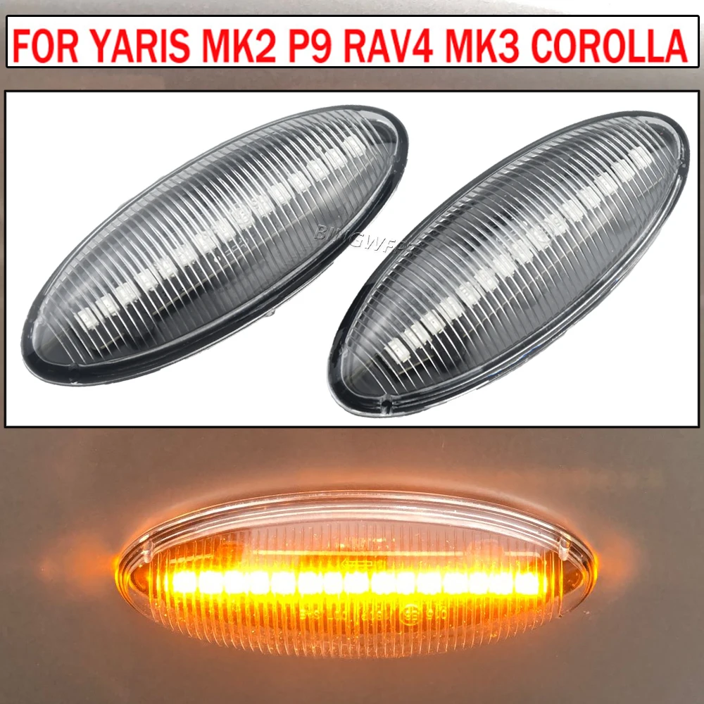 

2X Dynamic LED Turn Signal Side Marker Lights Sequential Blinker Lamps For Toyota Yaris Mk2 P9 RAV4 Mk3 ACA3/ALA3 2006-2009