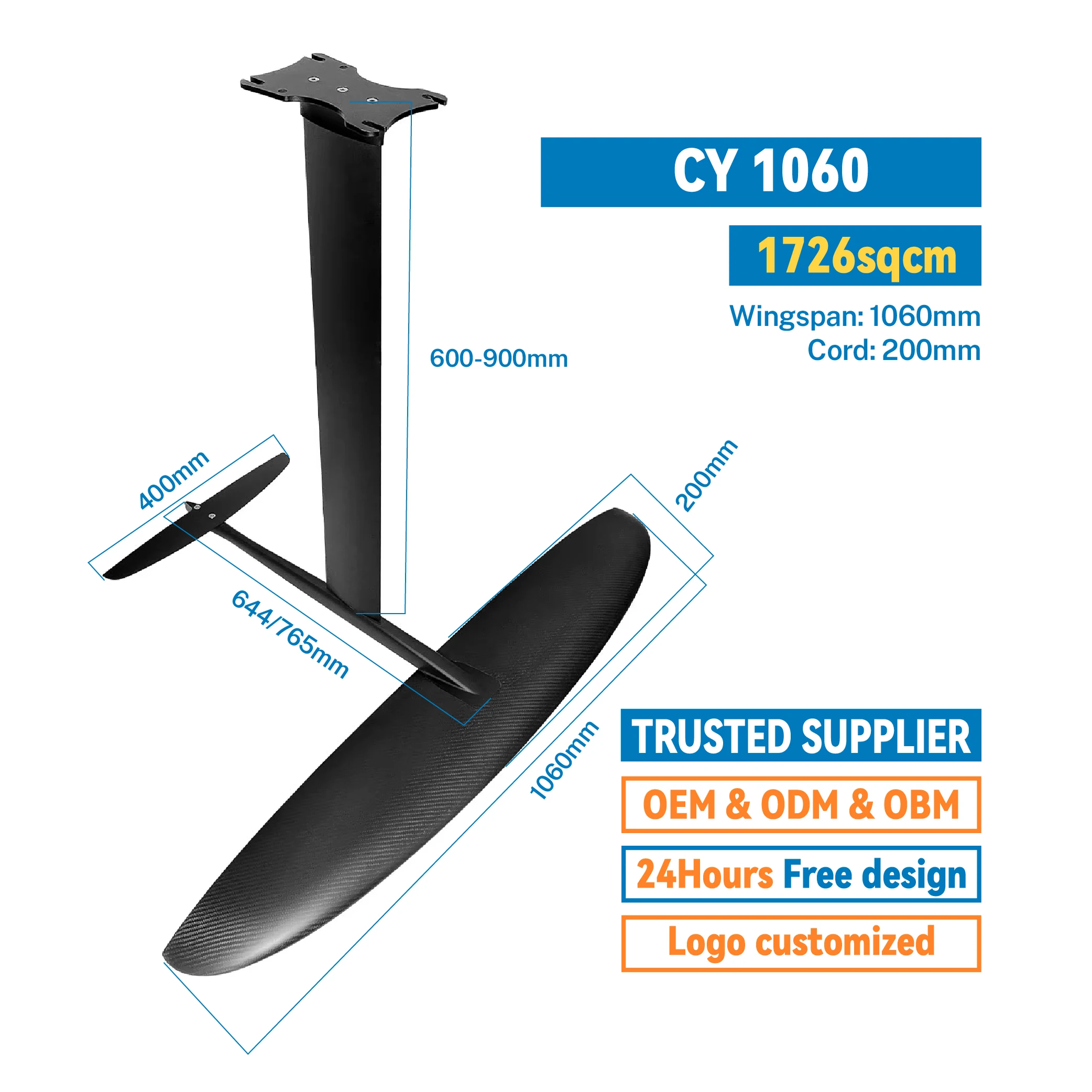 CY-1060 Unisex Aluminum- Carbon Surfboard Hydrofoil New Design Water Sports Equipment Factory Outlet Surf Board Pump