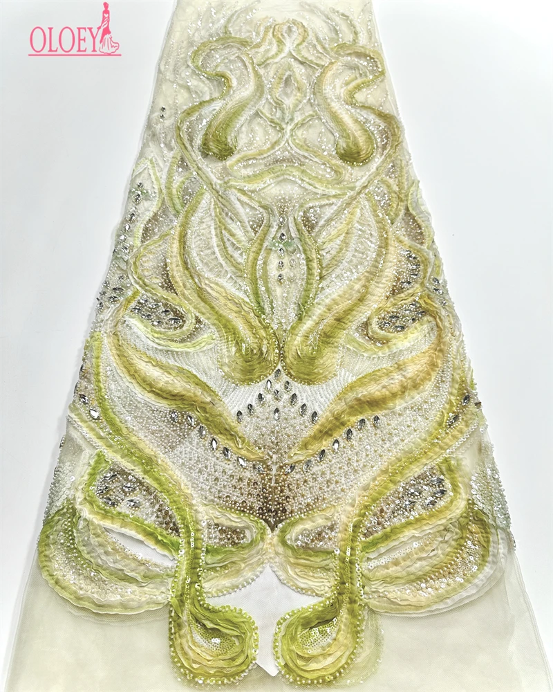 

Luxurious High-Quality Nigerian African Beaded Lace Fabric with Sequins Embroidery for Dress Sewing French Style