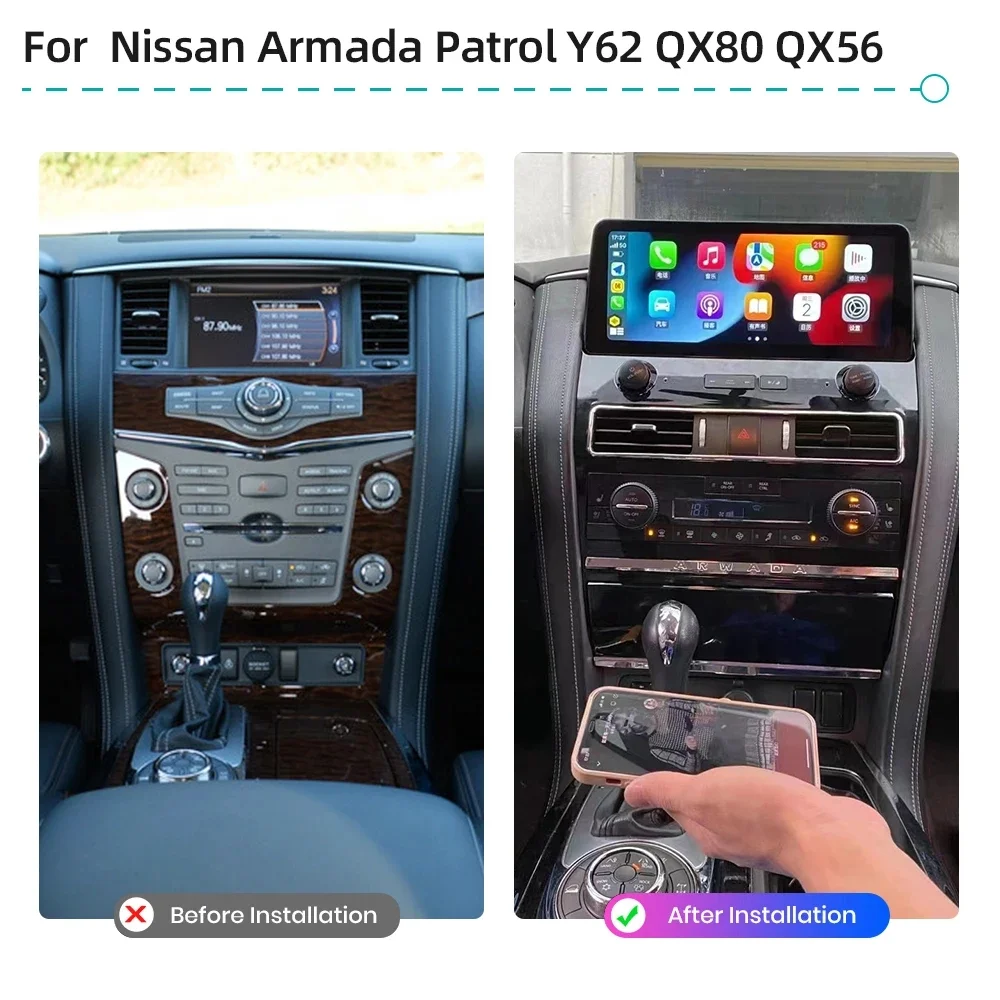 Android 13 Carplay 4G WiFi GPS Navigation 1920*720 Car Multimedia Player Radio For Nissan Armada Patrol Royale SL Y62 QX80 QX56