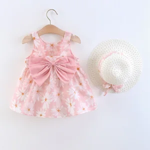 Summer dress for girl, princess dress with small daisy bow, children's clothes, with the same hat 10 MAIN SALES CHILD DRESSES - №9