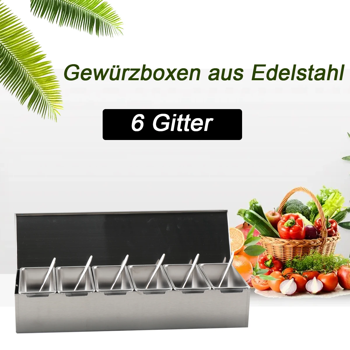 6-teilige Zutatenbox aus Edelstahl für Salz, Zucker, Käse, Soße, Gewürzbox, Pizza, Werkzeug, Snack-Aufbewahrungsbox – Detail 4