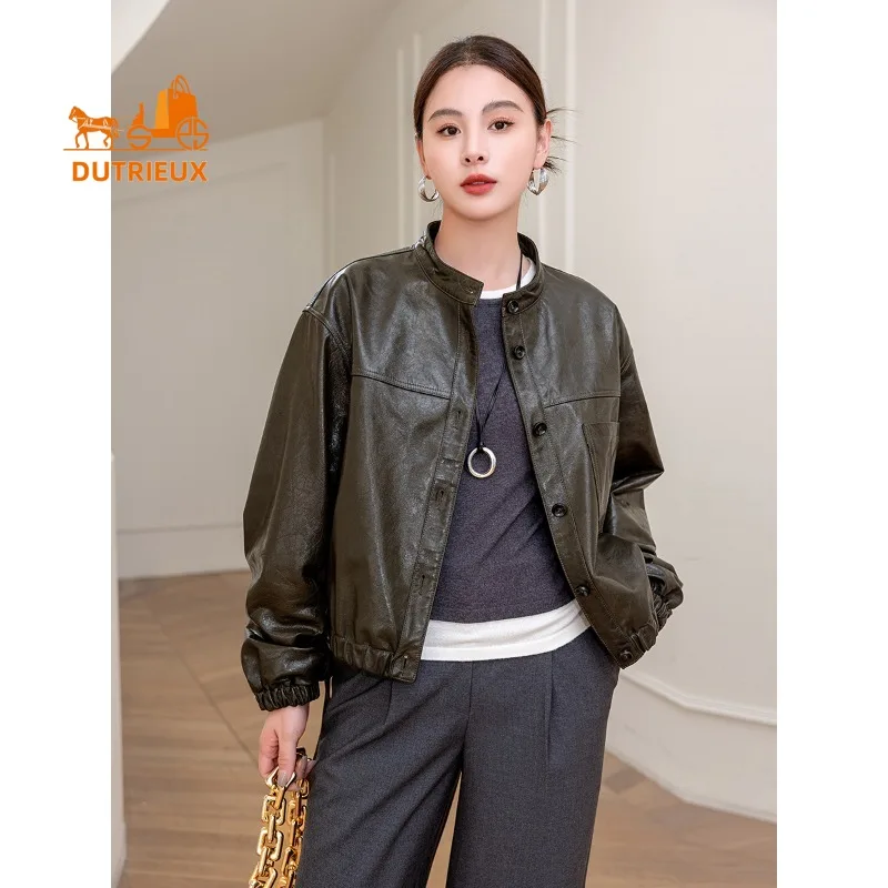 2025 New Autumn Women's Short Motorcycle Leather Jacket, 100% Real Sheepskin, Luxury Fashion and Elegant Women's Coat