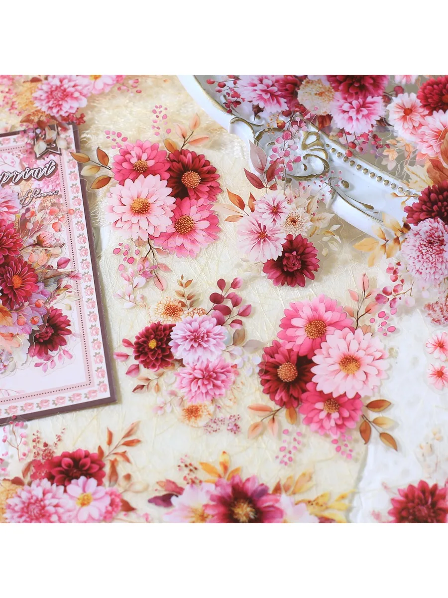 20 Stück PET-Blumen-Aufkleber, Handkonto, Collage, PET-Aufkleber für Scrapbooking, Material, Dekor, Album, Junk Journal, Tagebuch-Aufkleber