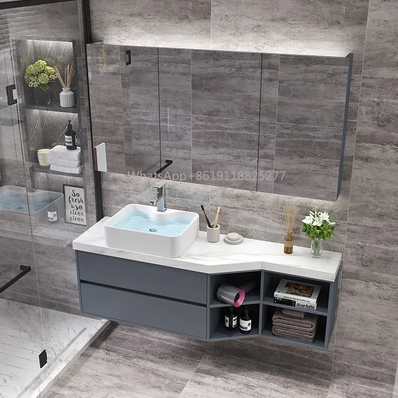 bathroom cabinet combination modern rock slab toilet intelligent face washing  solid wood Inclined corner special-shaped