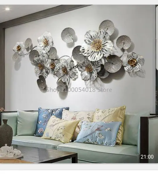 Nordic style three-dimensional living room sofa background wall decoration, light luxury iron art hotel flower home decoration