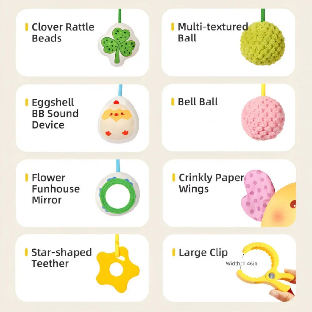 Brinquedos sensoriais de pelúcia com chocalho montessori, brinquedos para bebês, crianças, celulares para berços, presentes de aniversário, brinquedos de viagem