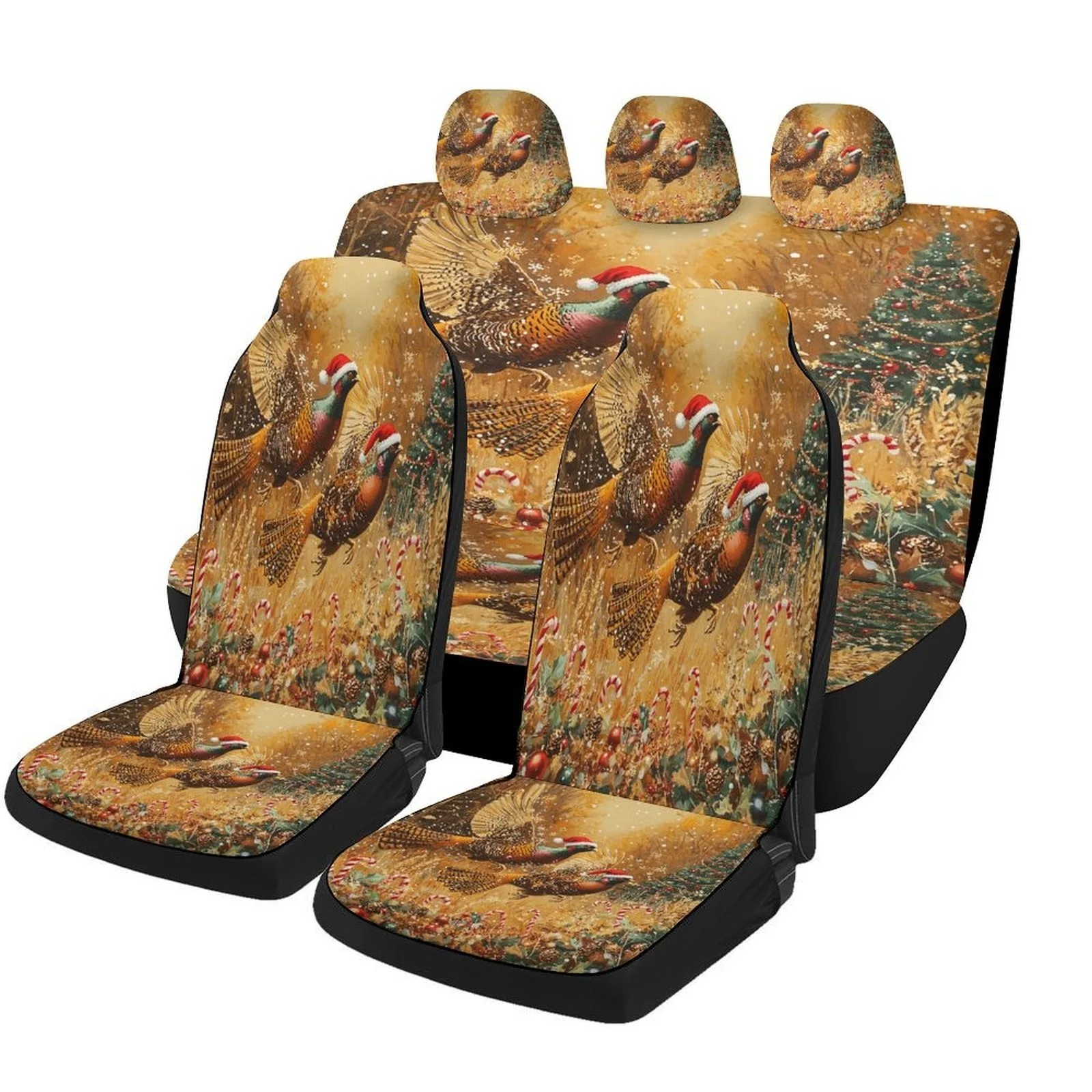 Christmas Pheasants Flight Themed Car Seat Cover Set For Most Cars, Decorative Trendy High-quality Car Seat Protector Covers Ful