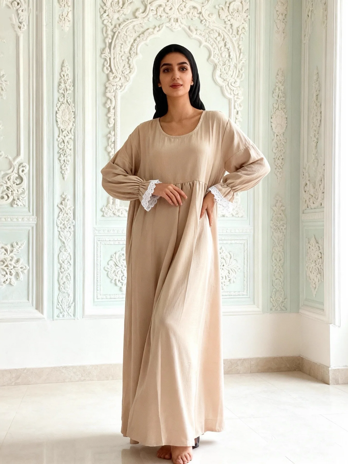 

Ид Абая Мусульманское женское молитвенное платье Кружева Абая Дубай Кафтан Исламская одежда Арабский халат Турецкий кафтан Kebaya Кафтан Femme Abayas