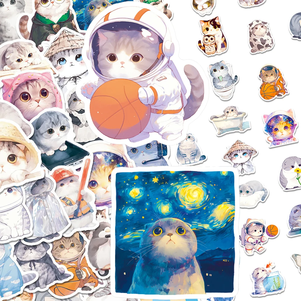 

10/30/50pcs Cartoon Kawaii Cat Graffiti Stickers Cute Decoration Decals Laptop Water Bottle Phone Anime Animal Kitten Sticker