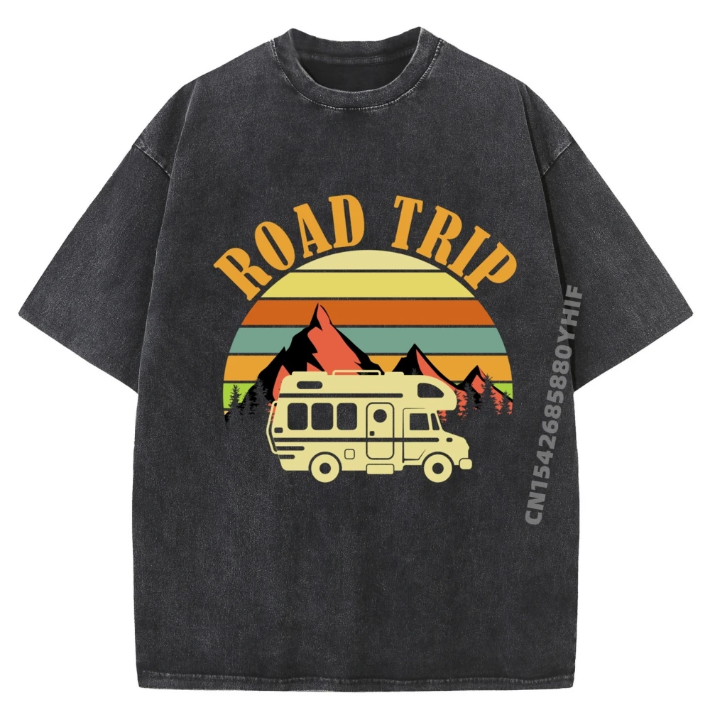 

Road Trip RV Кемпинг Путешествия Модная мужская футболка Мытые топы и футболки с коротким рукавом Новейшие футболки из чистого хлопка Обычные забавные мужские футболки