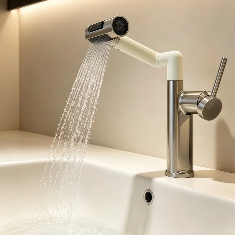Robotic Arm Rainfall Rotating Faucet All-Copper Household Bar Sink Vegetable Washing Basin Handwashing Basin Hot and Cold Faucet