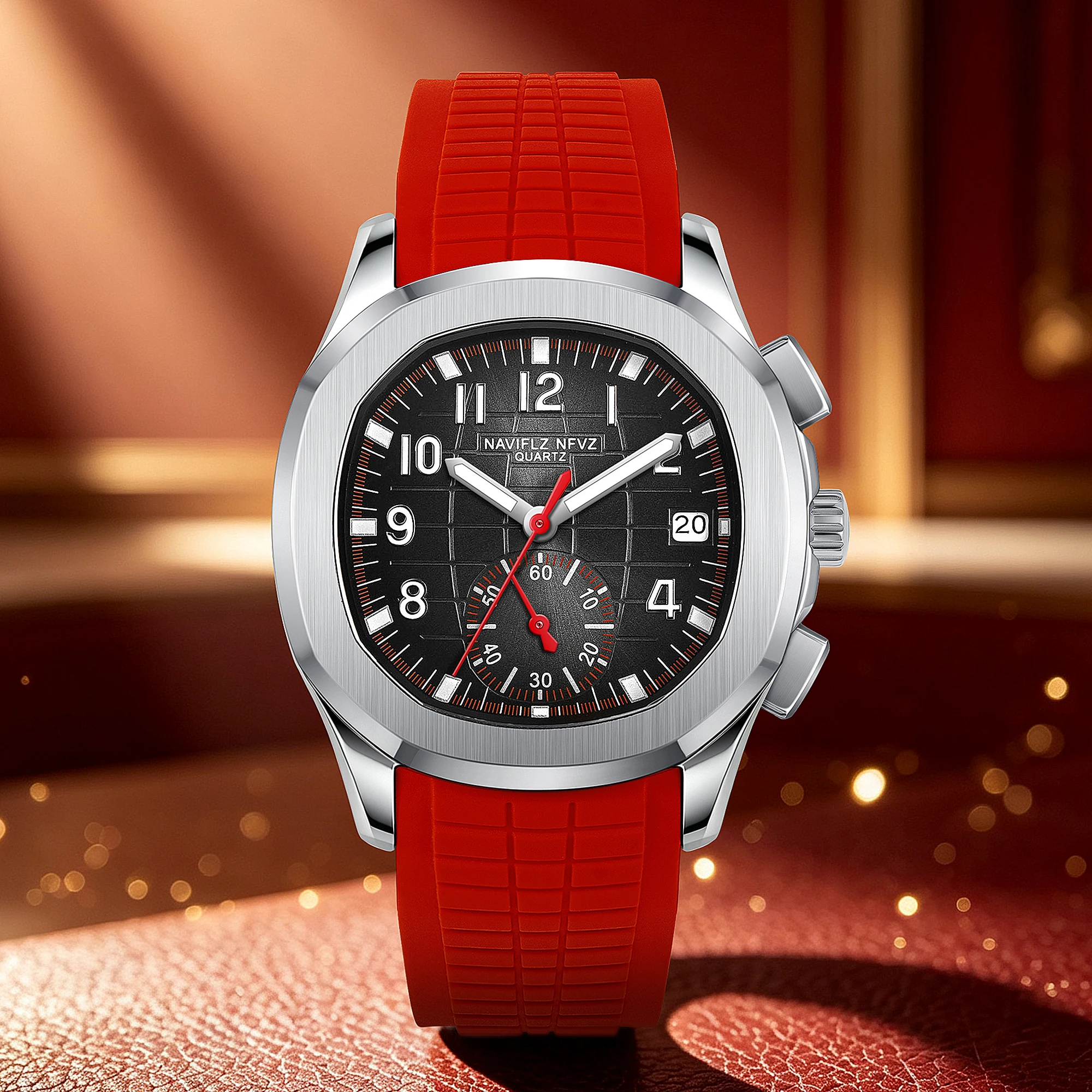 Top Brand NAVIFLZ NFVZ 2026 New 40mm Quartz Men's Luxury Watch Calendar Multifunctional Four Needle Rose Gold Silicone Strap