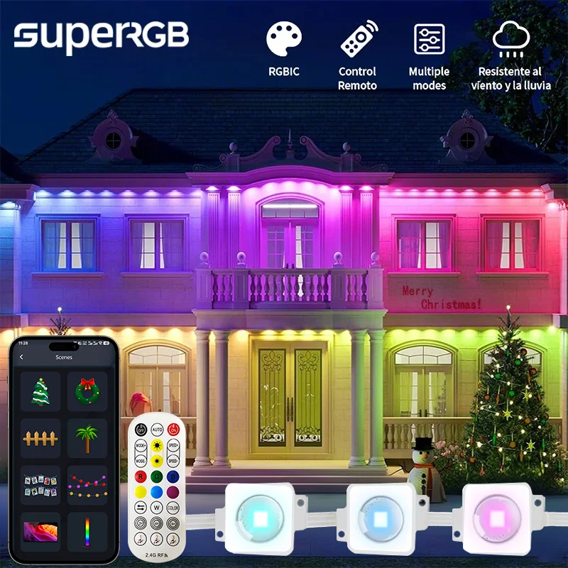 

Светодиодная лента RGB светильники на фасадные карнизы 30 м для использования вне помещения, Умная Автоматическая осветительная цепочка с приложением, эффекты рождественских праздников, Декор