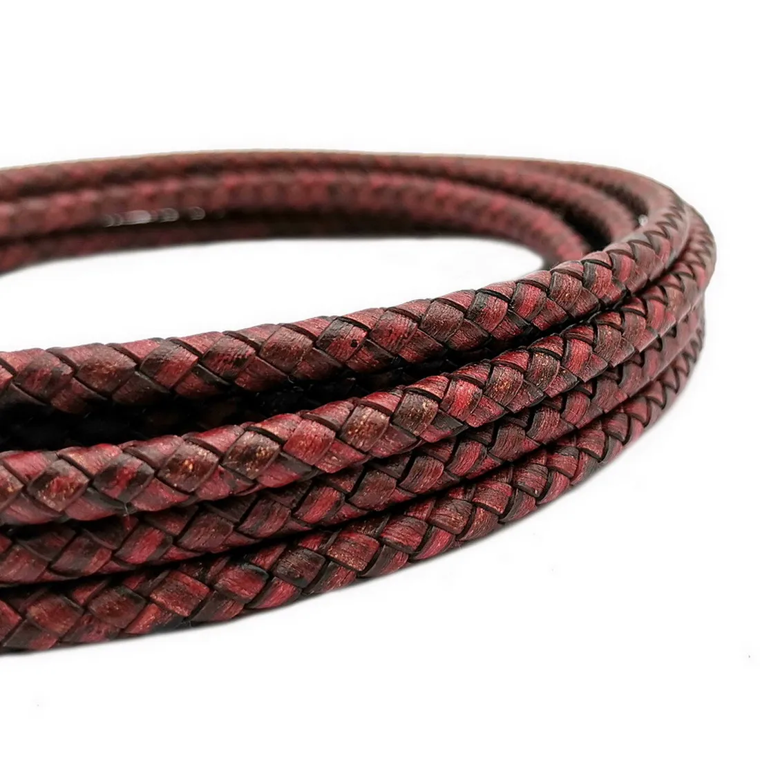 

Real Leather Strap 6.0mm Braided Bolo Cords Bracelet Making Craft Antique Red