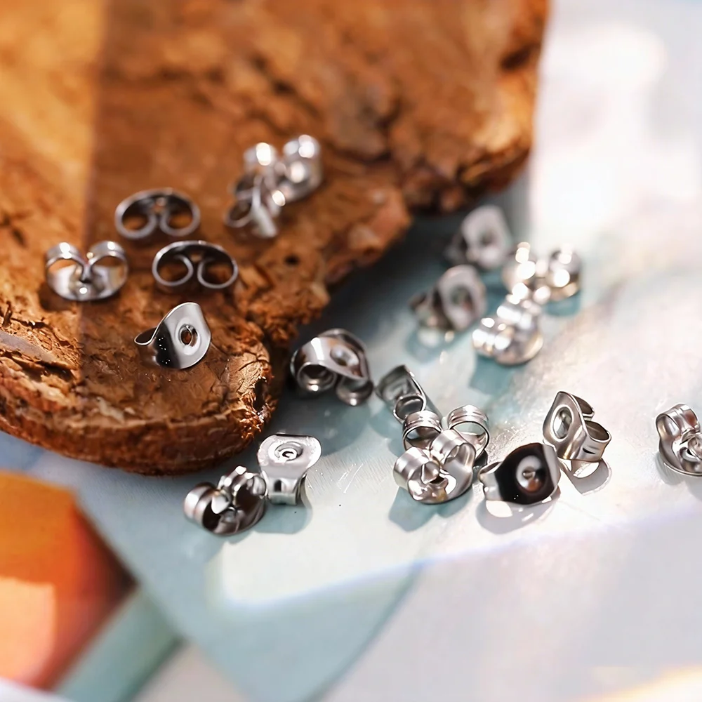 100pcs 2 Color Stainless Steel Earring Studs Blank Post Base Pins With Plug Findings Ear Back For DIY Jewelry Making Wholesale image 6
