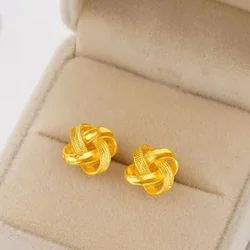 Genuine Gold Color Ruyi Chinese Knot Earrings for Women Girlfriend Wedding Birthday GiftGold Color Earrings Fine Jewelry Gift