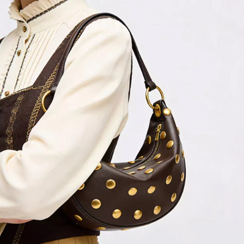 

2026 New High Quality Retro Rivet Crescent Bag Fashion Commuter Single Shoulder Bag Underarm Bag